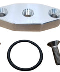 Billet One Eighth Inch NPT Oil Port for Turbo Oil Feed Line and Sensor Easy Install Adapter Plate with bolts and O-ring