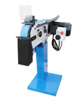 Heavy Duty 3 Inch Belt Grinder And Sander For Precision Metal Fabrication 220V 3 Phase Motor Variable Speed with blue base.