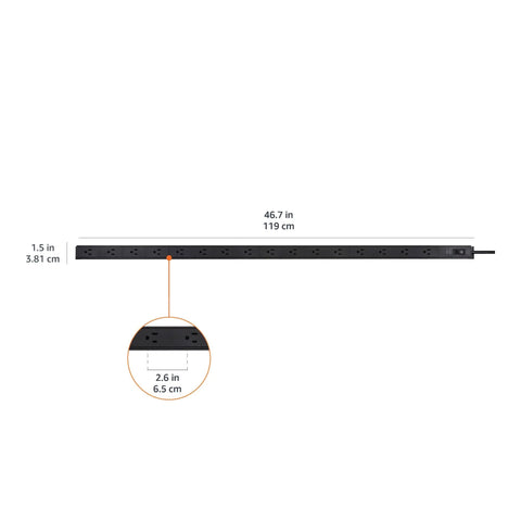 Built Like A Tank 16 Outlet Surge Protector Power Strip With 6 Foot Extension Cord Wide Spaced Wall Mount Aluminum Housing LED indicator measurements.