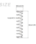 Compression spring, side view, stainless steel, 9 mm OD, 35 mm free length.