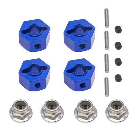 Blue Beefed Up Aluminum 12mm Hex Wheel Hubs with axle pins and nuts for 1/10 Scale RC Slash 4x4 Stampede 4x4 Rustler 4x4.