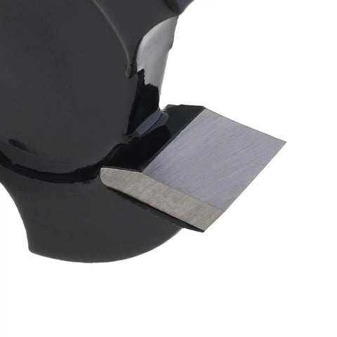 Close-up of CNC Spoilboard Surfacing Router Bit for Slab Flattening One And A Quarter Inch Cut Diameter Alloy Steel Body With Anti Kickback Design Durable Bottom Cleaning Router Bit blade.