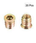 Wood Furniture DIY Friendly Heavy Duty Threaded Insert Nuts M6x13mm Hex Socket Drive Galvanized Carbon Steel 20Pcs For Strong Wood Joints Easy Install Durable Hardware For Cabinets Furniture Making And Repairs. Two nuts showing hex socket drive and threaded exterior.