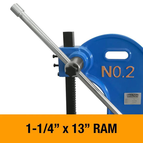 Knockout Workhorse 2 Ton Arbor Press Featuring Five Point Three Eight Inch Throat Opening And Adjustable Slideway For Heavy Metal Stamping And Smooth Daily Shop Grinding Results showing 1-1/4" x 13" ram and lever detail.