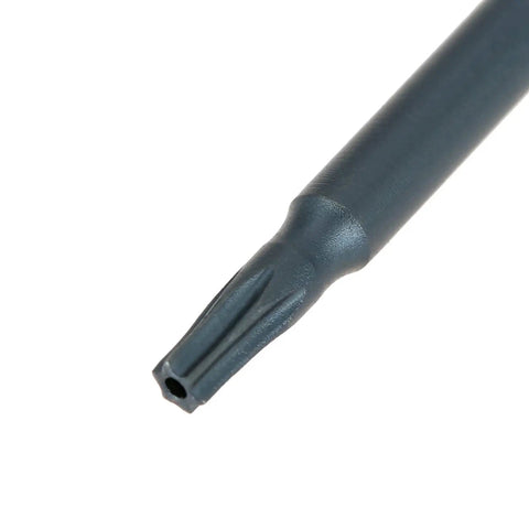 Super Cool 10 Pc Long T10 Hex Magnetic Screwdriver Bits Kit Made From Tough S2 Steel With Solid Grip Heads Perfect For Any Heavy Duty Drill Job In the Garage Or On the Road Today. Close-up of one long T10 hex magnetic S2 steel screwdriver bit