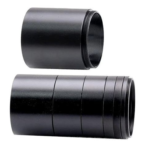 DSLR Macro And Astro Photography Extension Tube Kit T2 7 Piece Gear Set with M42x0.75 threads, showing assembled spacers