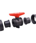 Two Pack PVC True Union Ball Valves With Full Port, EPDM O-Rings, Reversible PTFE Seats, Rated 200 PSI, 1 Inch Socket parts view