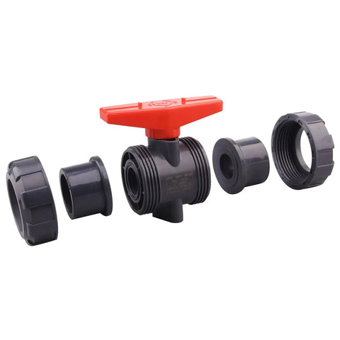 Two Pack PVC True Union Ball Valves With Full Port, EPDM O-Rings, Reversible PTFE Seats, Rated 200 PSI, 1 Inch Socket parts view