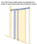 Quadro 4088 Interior French Double Pocket Doors With Frosted Glass In Black MDF 48x80 Modern Style Doors frame installation diagram
