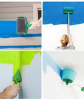 Spill Proof Pour And Paint Roller Kit With Six Piece Set for clean painting on walls, featuring a green roller and edging tool.