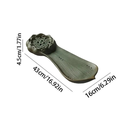 Top Shelf Glazed Ceramic Tea Tray With Retro Textured Finish, 43cm long, water-resistant, ideal for Kung Fu tea brewing.