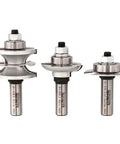Rock Solid Three Piece Glass Door Router Bit Set With Razor Sharp Carbide Tips And Built Tough Steel Shanks crafted for precise edge work.
