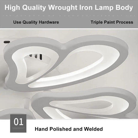 Close-up of Dope Modern LED Flush Mount Ceiling Light 55W Five Petal Metal Flower Chandelier With Acrylic Diffuser showing petal detail.