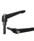 Professional Grade Tough As Nails Adjustable Clamping Handle Lever with M4 to M16 threaded metal knob, black color, workshop use.