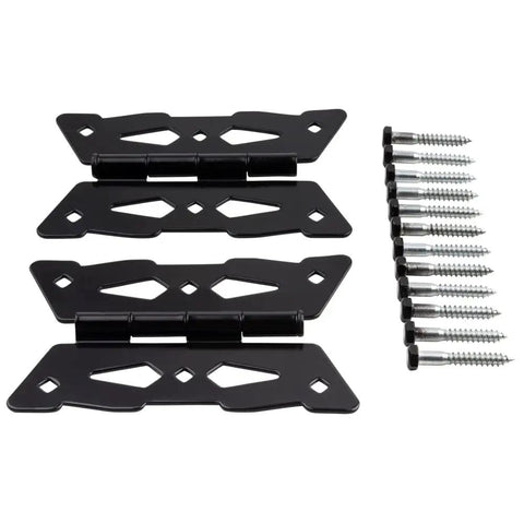 Top Shelf Decorative Butterfly Hinges In Solid Black Steel For Tough Exterior Doors And Yard Gates With Clean Matte Coating and full fixture package.