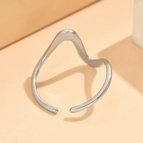 Irregular Curved Open Rings In Gold And Silver Stainless Steel Adjustable V Shape Band Jewelry For Women Trendy Minimalist Stacking Rings Personalized Look 2 Piece Set For Everyday Wear Or Gift showing silver ring