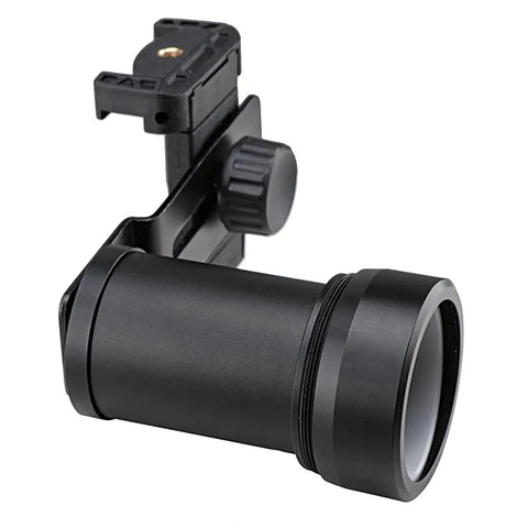Rifle Scope Smartphone Adapter for Hunting and Birding - Quick Lock System shown in side view, durable aluminum frame, clear aim feature.