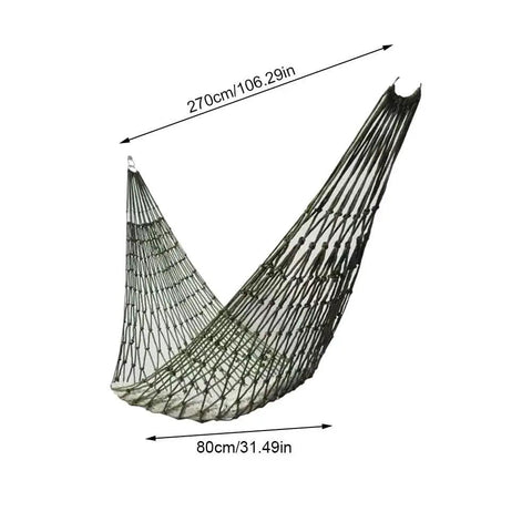 Army Green Outdoor Travel Hammock With Mesh Net Nylon Rope Construction, 270x80cm, showing lightweight yet durable swing bed