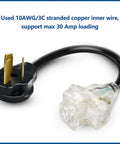10-50P Male To 3x 5-15R Tri Outlet With Lighted Neon Guard Converts 220/250V Stove Range Oven To 110/125V Power For Home Use