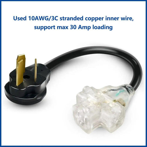 10-50P Male To 3x 5-15R Tri Outlet With Lighted Neon Guard Converts 220/250V Stove Range Oven To 110/125V Power For Home Use