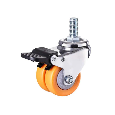 Heavy Duty Caster Wheels For Furniture And Equipment, 1.5 Inch Silent Rubber Swivel Casters With Brake, M12 Thread Mount close-up.