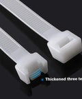 Close-up of 16 Inch Heavy Duty Cable Ties 100 Pack Self Locking Nylon Wire Ties White With 70 Pound Tensile Strength Heat And UV Resistant
