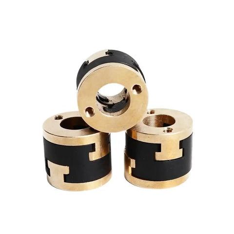 Upgrade Your 3D Printer Build With This Super Durable Z-Axis Lead Screw Decoupler Assembly Featuring Oldham Coupling Design That Ensures Smooth Flexible Shaft Performance For Reliable Printing Results On Multiple Models. Brass and black 3D printer Oldham coupling lead screw decoupler assembly