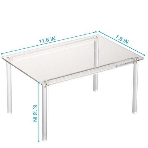Clear Acrylic Cabinet Organizer And Kitchen Countertop Spice Rack Slick Multi Tier Shelf Riser dimensions showing 11.6 in by 7.6 in by 6.18 in.