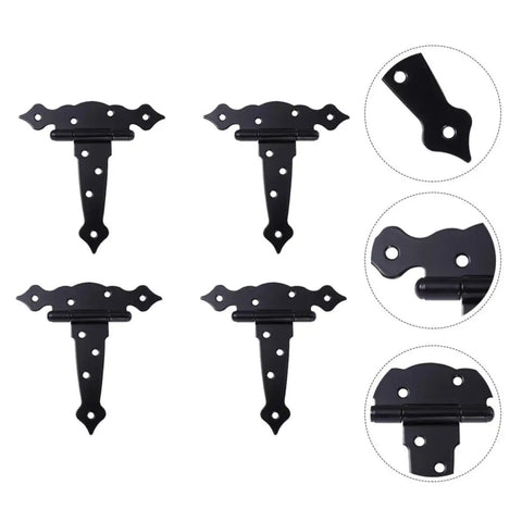 Tough Black Iron Barn Door Hinges With Smooth Silent Ride For Heavy Duty Wood Gate Hardware Featuring Offset Mounting Holes And No Fuss Rustic Decor Strap Design, showing multiple angles and details.