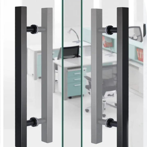 Heavy Duty 24 Inch Matte Black Stainless Steel Door Handle For Two Sided Glass Doors Square Rectangle T Bar Pull Push Handle Modern Commercial Interior Exterior Entrance Gate Grip on glass door
