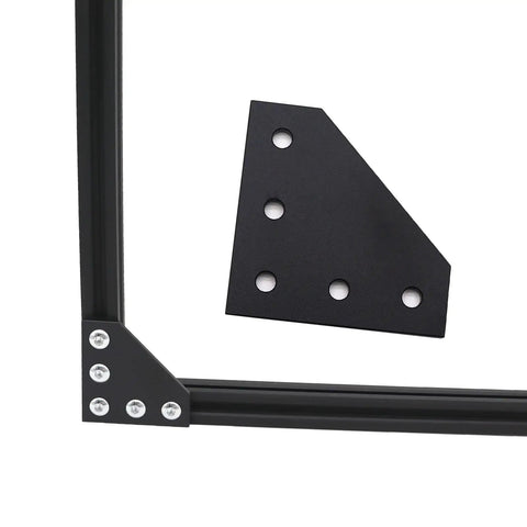 10 Piece L Shaped Corner Brackets For 20x20 Aluminum Extrusion 2020 Series DIY Friendly With 5 Hole Joints Includes 50 M5 T Nuts 50 M5x8mm Screws And 1 Wrench For 6mm Slot Rails Heavy Duty 6063 Aluminum And Galvanized Hardware., black 5-hole corner bracket mounted on 20x20 aluminum extrusion frame