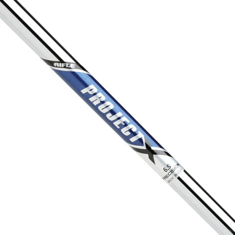 Beefy Steel Golf Shafts For 5 Through Pitching Wedge Set Of Six.370 Parallel Tip X Stiff Flex chrome finish shaft close-up.