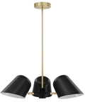 Briana 3 Light Pendant Ceiling Light In Black Finish, Mid Century Modern Chandelier with metal shades, ceiling view