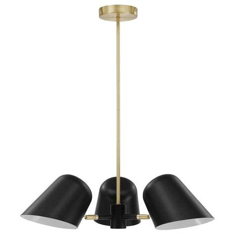 Briana 3 Light Pendant Ceiling Light In Black Finish, Mid Century Modern Chandelier with metal shades, ceiling view