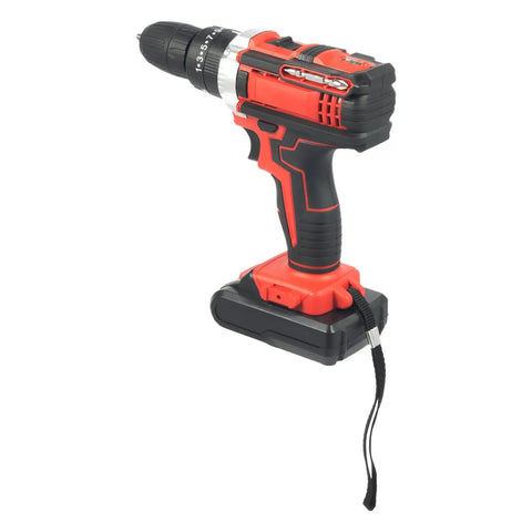 Heavy Duty Workhorse Cordless Drill And Driver Kit Featuring Two Speed Variable Trigger Plus 28 Nm Knockout Torque This handheld tool has an ergonomic grip.
