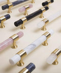 Clear Crystal Marble T Bar Cabinet Handles With Solid Brass Base Drawer Pull Knobs For Kitchen Bathroom Dresser And Closet Euro Style Furniture Hardware Upgrades Featuring A Slick Finish in various colors on display.
