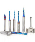 Top Notch 8 Piece CNC Router Bit Set With 1/4 Inch Shank Heavy Duty Wood Routing Cutters And Slick Engraving Tools, showing various cutter designs.