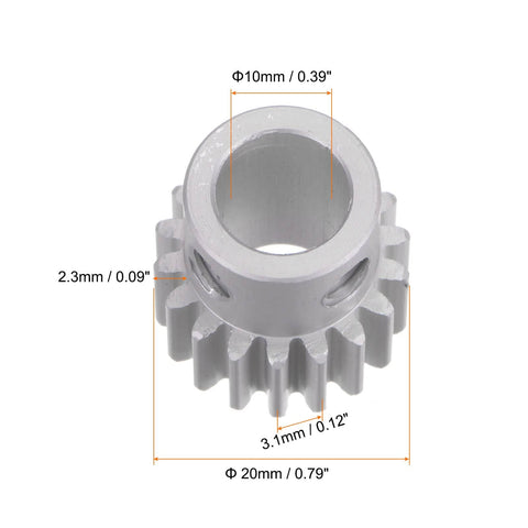 18T Step Spur Gear Mod 1 With 10mm Bore Aluminum Alloy Motor Gear for RC Cars and Electric Grinders, dimensions labeled