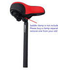 Premium 6061 Aluminum Alloy Seat Post 350mm Long With Multiple Diameters 25.4 27.2 28.6 30.8 31.7mm Black For Mountain And Road Bikes Built To Last Saddle Clamp Not Included shown with a red saddle