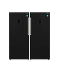 Killer 14 Cu Ft Convertible Refrigerator Freezer Pair Sleek Black Finish Garage Ready Modular French Door Design with stainless steel handles.