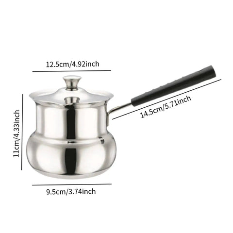 Turkish Coffee Pot Stainless Steel On The Go Travel Brew Kit 1080ml with handle and measurements displayed.