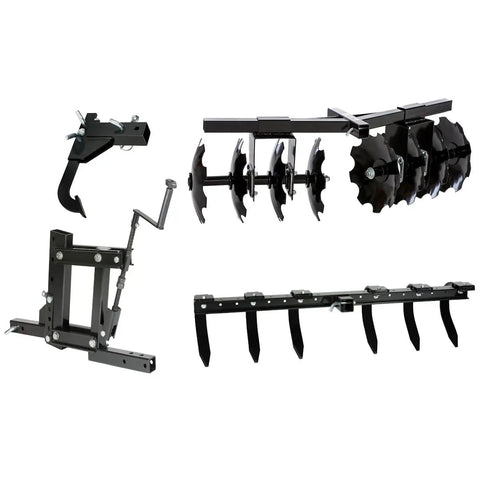 New Soil Kit For ATV UTV And Tractors Includes 1 Point Lift Cultivator Disc Plow And Middle Buster with black steel components