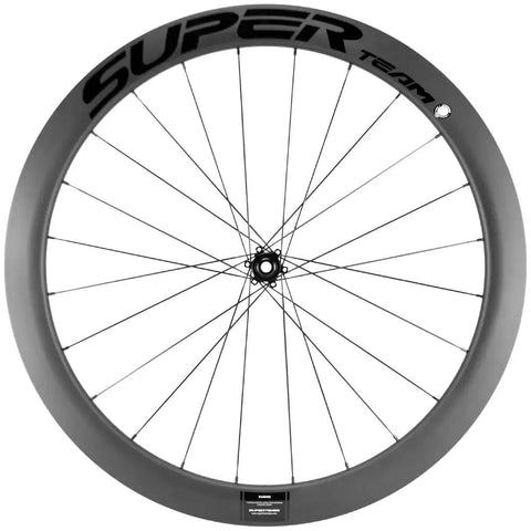 Carbon Disc Wheelset 50mm Depth 25mm Width Clincher 700c Center Lock Thru Axle Slick Glossy Black U-Shape Rim