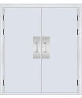 304 Stainless Steel Satin Finish Door Handle Set With Pull And Push Plates installed on double door