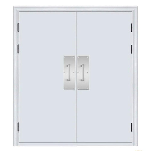 304 Stainless Steel Satin Finish Door Handle Set With Pull And Push Plates installed on double door