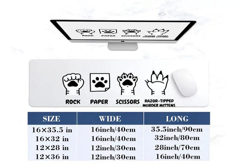 Cat Eat Ramen Meme Mouse Pad Slaps Your Desk With Style, 12x16 Inch, graphic of cat paws styled as rock paper scissors.