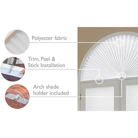 No Tools Needed Arch Window Shade White Pleated Fabric Light Blocking Privacy Shade With Peel And Stick Install 72x36