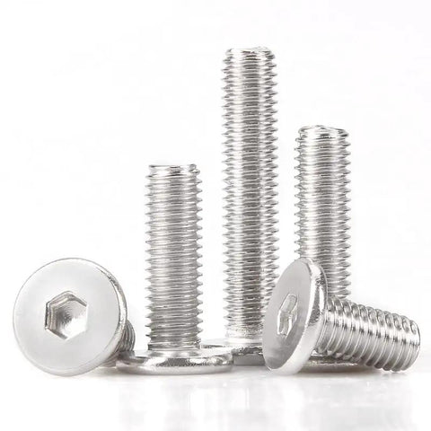 Top Notch 304 Stainless Steel M4x8mm Hex Socket Cap Screws 50 Pack Ultra Low Profile Flat Head Allen Bolts displayed.
