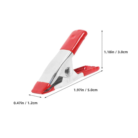 Super Sturdy 12 Piece Heavy Duty Metal Spring Clamps With Red Coated Jaws, Perfect For Woodworking Crafts Panel Fixing And DIY Household Projects That Rock. Single metal spring clamp, red coated jaws, 5.0cm by 3.0cm