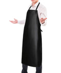 Person wearing black Waterproof Vinyl Apron For Heavy Duty Chemical Work, 40 Inch Adjustable Bib With Neck Strap Black Dishwashing Shield.